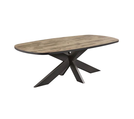 Table Ovale 230cm Aspect Bois Piètement Araignée Métal Noir - Tropix