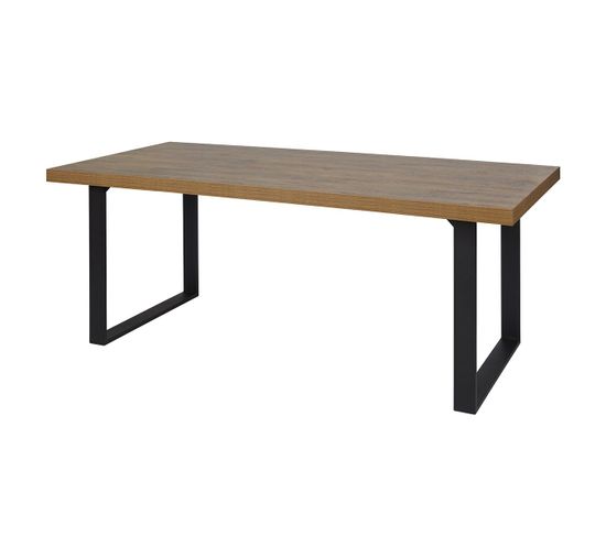 Table Rectangulaire 200cm Aspect Bois Piètement U Métal Noir - Denver