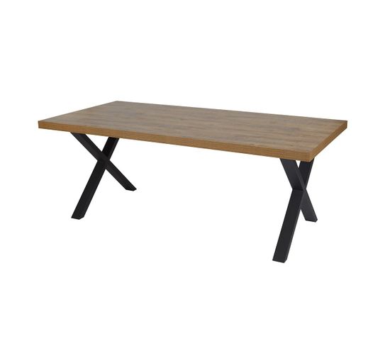 Table Rectangulaire 200cm Aspect Bois Piètement X Métal Noir - Denver