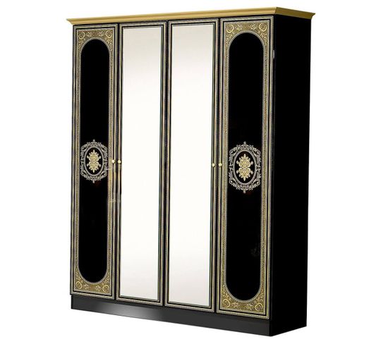 Armoire 4 Portes Avec Miroir Central - Solaya Noire