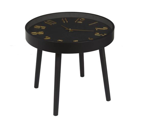 Table D'appoint Horloge Silencieuse Ø50cm Noir Et Or - Orlar