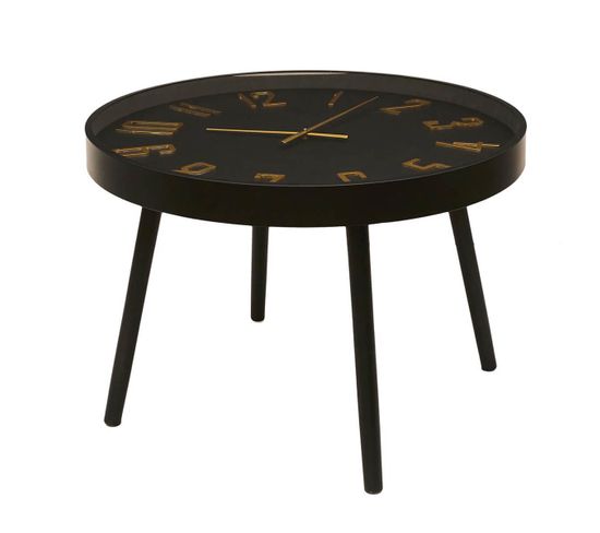 Table D'appoint Horloge Silencieuse Ø70cm Noir Et Or - Orlar