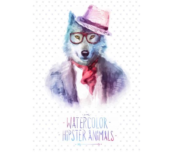 Tableau Animal Hipster Loup Hipster 55x80