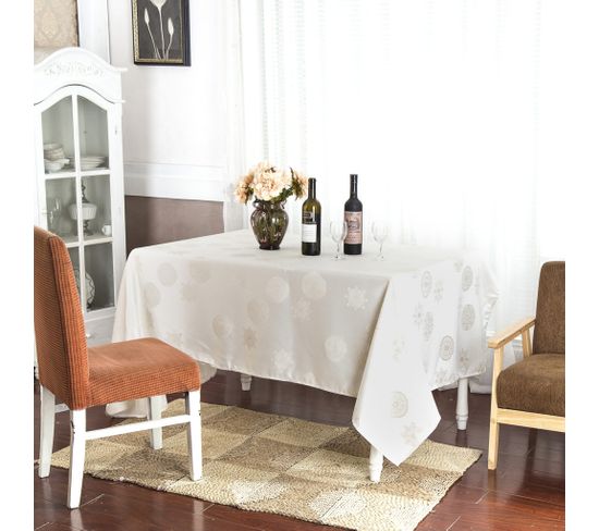 Nappe De Table Rectangle Décorative 140x240 cm Flocon - Ecru