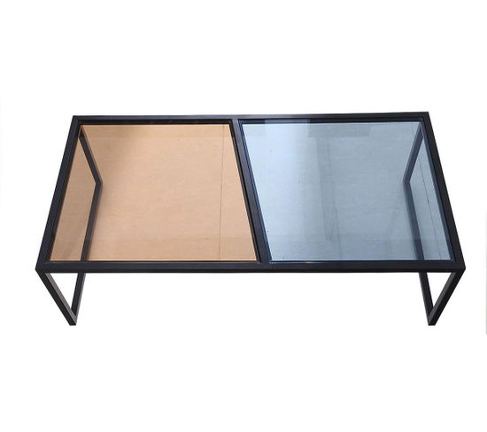 Table Basse Verre Esprit - Marron / Bleu - Noir