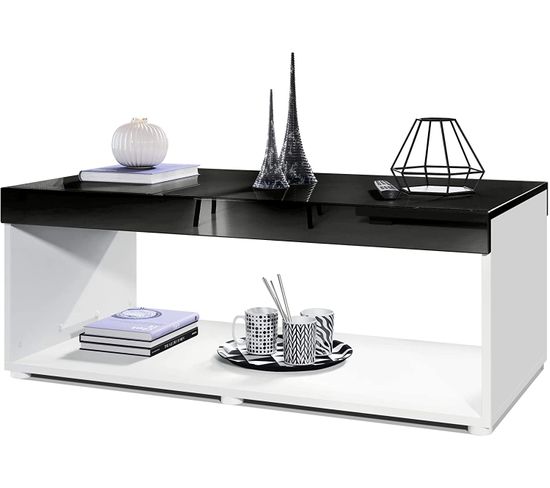Table Basse Blanche/ Noir (lxhxp): 104 X 40,5 X 58