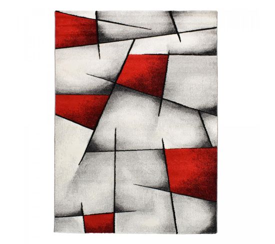120x170 Tapis De Salon Rectangulaire Triangula Rouge