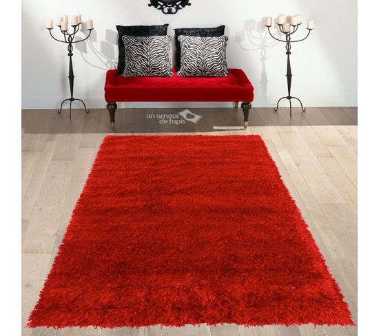 140x140 Rond Tapis Shaggy Poils Long Rond Malaidory Rouge