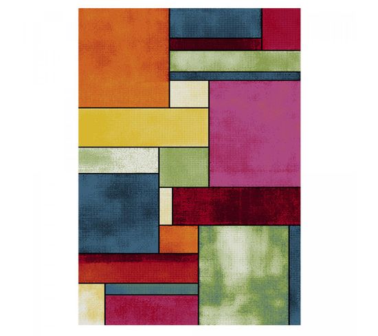 280x380 Tapis Moderne Rectangulaire Brillance Geometrique Multicolore