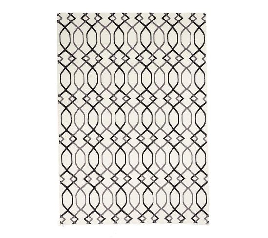 80x150 Tapis Design Et Moderne Rectangulaire Af Zigline Écru, Noir