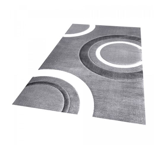 120x170 Tapis Moderne Rectangulaire Mykodoubleo Kj Gris, Anthracite , Blanc