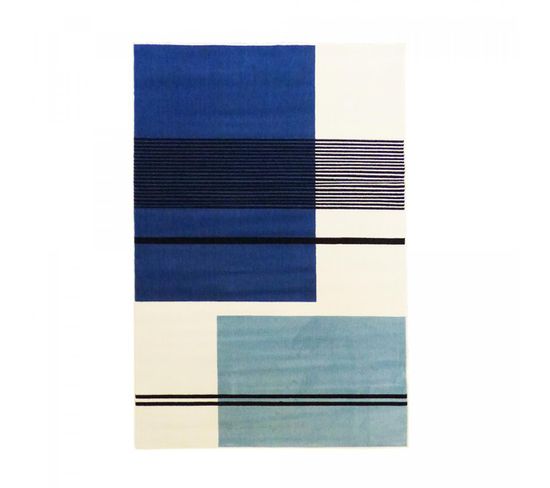 120x170 Tapis Design Rectangulaire Blusquare Bleu, Ciel, Blanc, Noir