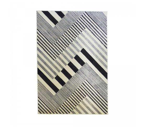 160x225 Tapis Design Et Moderne Rectangulaire Zigra Noir, Gris, Blanc