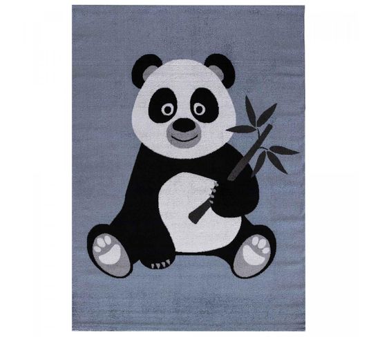 80x150 Tapis Enfant Rectangulaire Candy Panda Kj Gris, Crème, Bleu