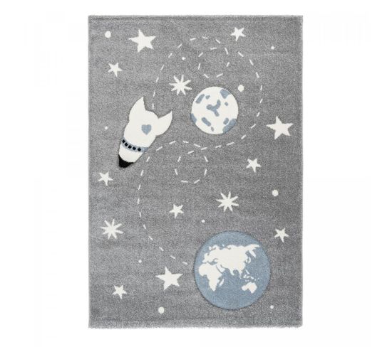 120x170 Tapis Enfant Rectangulaire Astro Fusé Ll Gris, Blanc