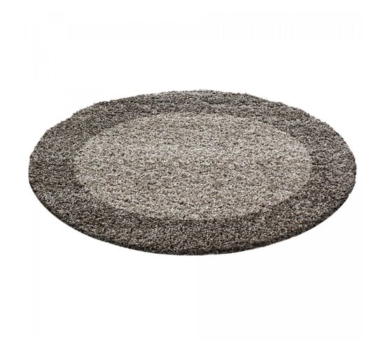 Tapis Shaggy 120x120 Rond Bordure Beige, Taupe