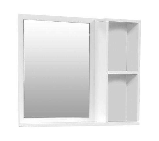 Miroir Mural De Salle De Bain 2 Niches Et 1 Étagère 60 X 48 Cm Blanc Miami