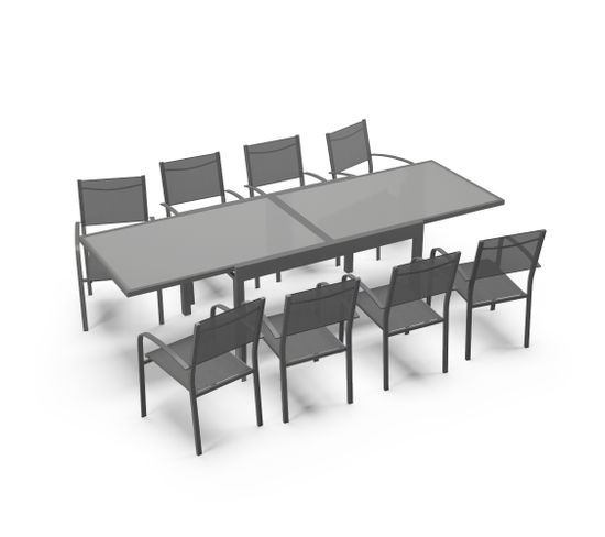 Table De Jardin Extensible Aluminium 270cm + 8 Fauteuils Empilables Textilène Anthracite - Lio 8