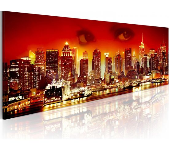 Tableau Panoramique Regard Sur New York 120 X 40 Cm Rouge