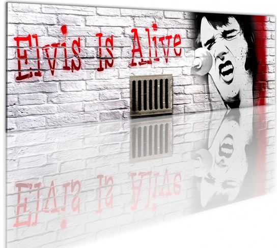 Tableau Panoramique Elvis Vivant ! 120 X 40 Cm Blanc