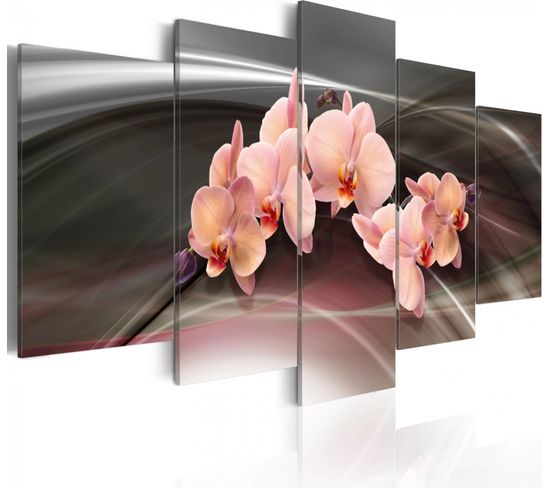 Tableau Orchidée Sur Le Fond Gris Foncé 100 X 50 Cm Rose