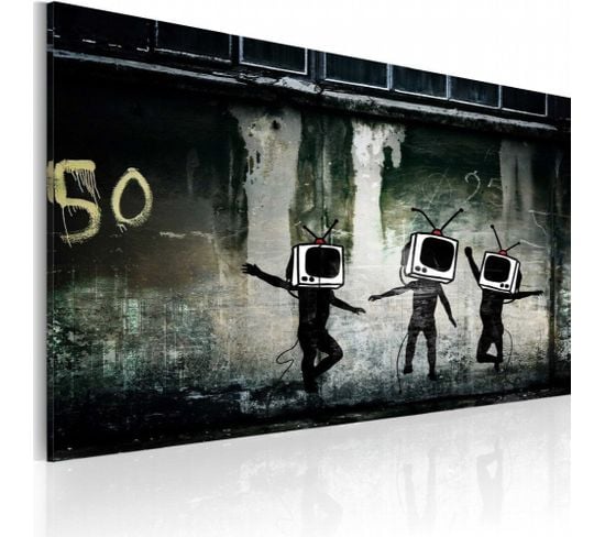 Tableau Danse De TV Têtes, Banksy 60 X 40 Cm Gris