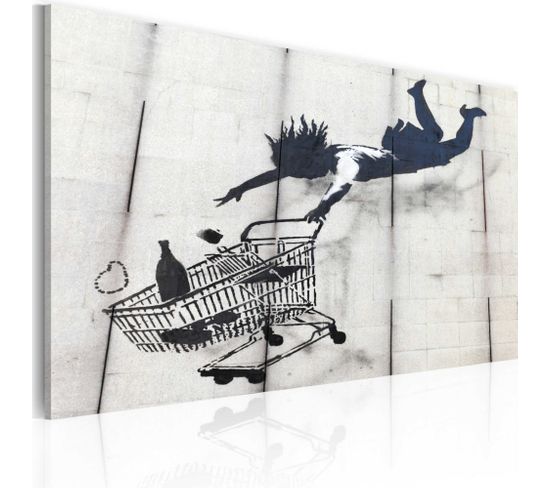 Tableau Femme Tombe Avec Un Char De Supermarche, Banksy 60 X 40 Cm Blanc