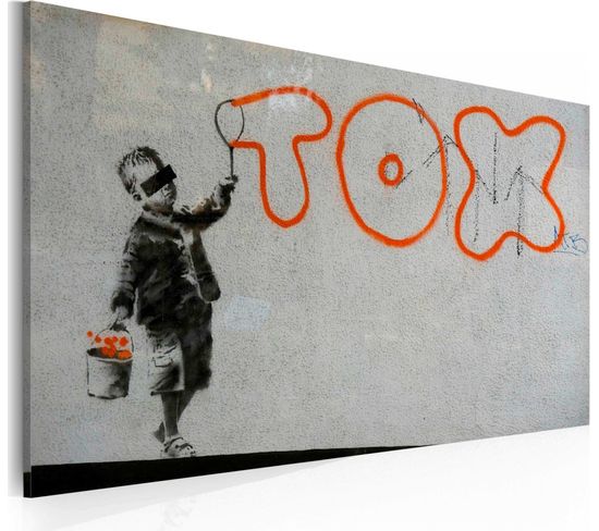 Tableau Graffiti Papier Peint, Banksy 60 X 40 Cm Orange