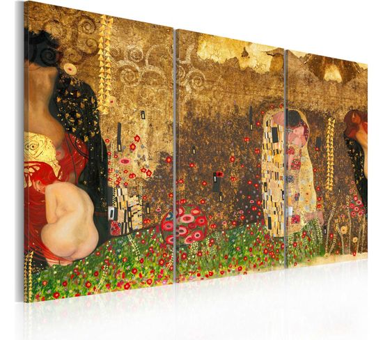 Tableau Gustav Klimt - Inspiration, Triptyque 120 X 80 Cm Marron