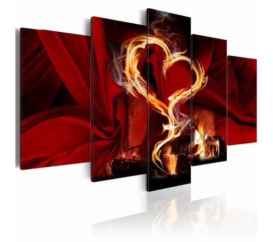 Tableau Flammes De Coeur D'amour 200 X 100 Cm Rouge