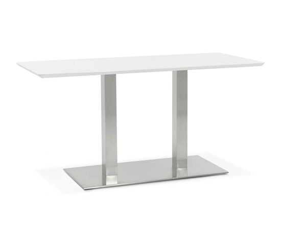 Table à Diner Plateau Blanc Pietement Acier Brossé L150cm
