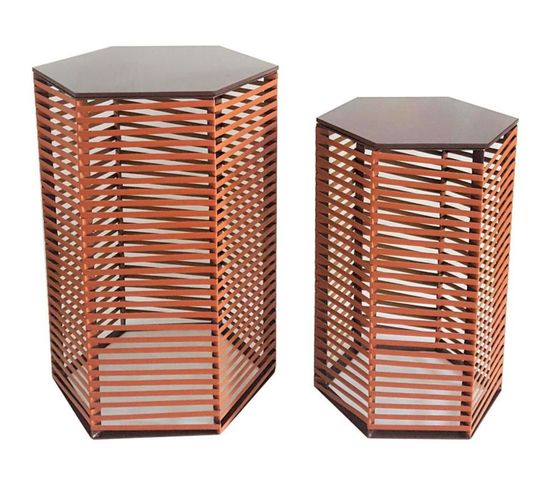 Tables Basses (x2) Métal Marron 35x35x54cm