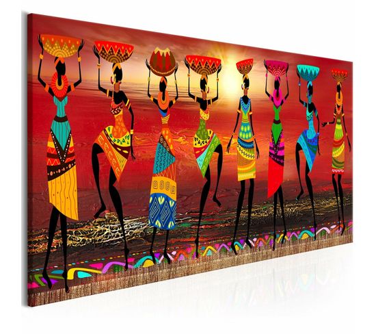 Tableau Femmes Africaines Dansant 150 X 50 Cm Rouge