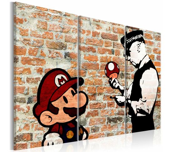 Tableau Mario Bros Banksy Iii 90 X 60 Cm Marron