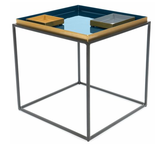 Table D’appoint Carré Couleur Bleu Et Orange L45cm