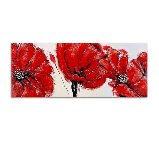 Tableau Les Fleurs Rouges - Panorama 90 X 30 Cm Rouge