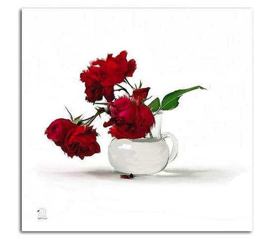 Tableau Roses Rouges Dans Un Vase 20 X 20 Cm Rouge