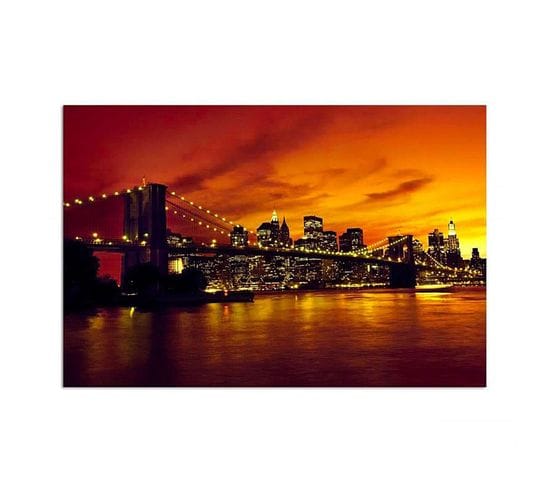 Tableau Pont De Brooklyn Et Manhattan Au Coucher Du Soleil 50 X 40 Cm Orange