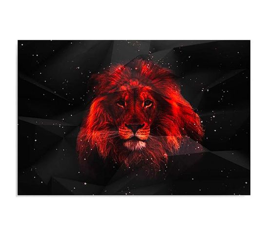 Tableau Lion Dans L'obscurite 80 X 60 Cm Rouge
