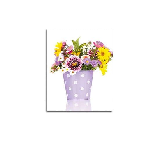 Tableau Bois Fleurs Dans Un Vase 70 X 100 Cm Violet