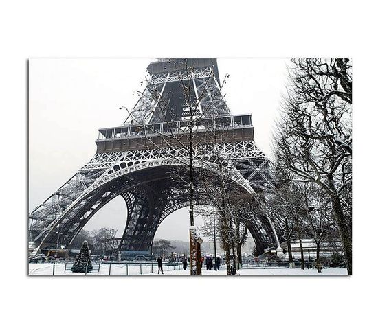 Tableau Bois Tour Eiffel En Hiver 120 X 80 Cm Gris
