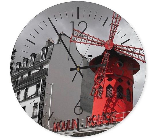 Horloge Murale Décorative Design Moulin Parisien 40 X 40 Cm Rouge