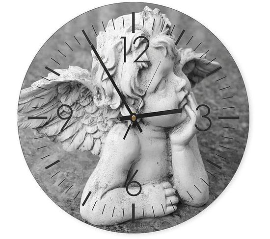 Horloge Murale Design Angelot En Contemplation 60 X 60 Cm Blanc