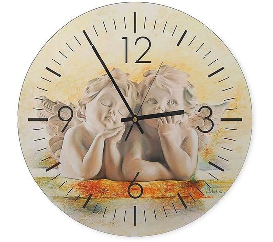 Horloge Angélique Murale Avec Angelots En Contemplation 40 X 40 Cm Beige