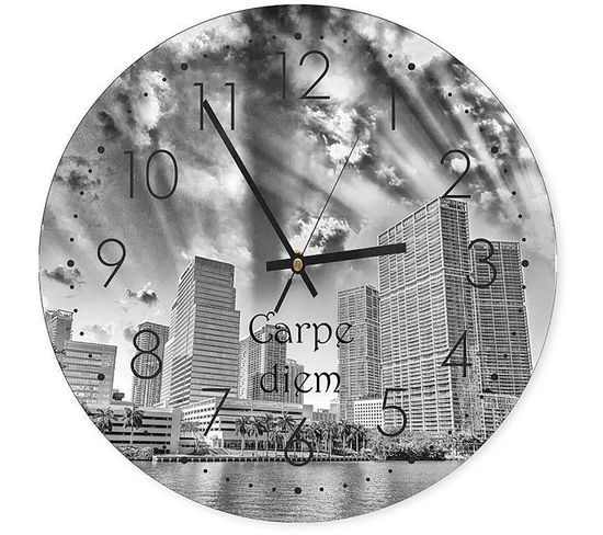Horloge Murale Urbaine 'carpe Diem' En Noir Et Blanc 40 X 40 Cm Noir