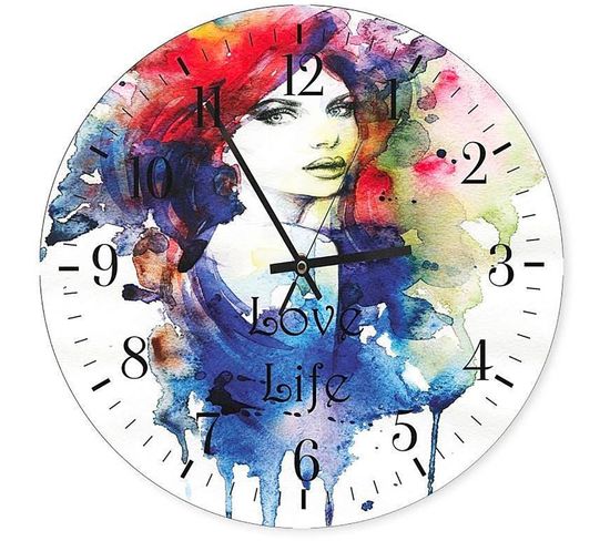 Horloge Murale Visage Aquarelle 'amour Et Vie' 30cm 60 X 60 Cm Bleu