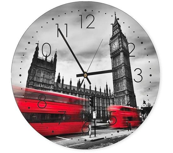 Horloge Murale Urbaine Big Ben et Bus Rouge Londres 40 X 40 Cm Rouge