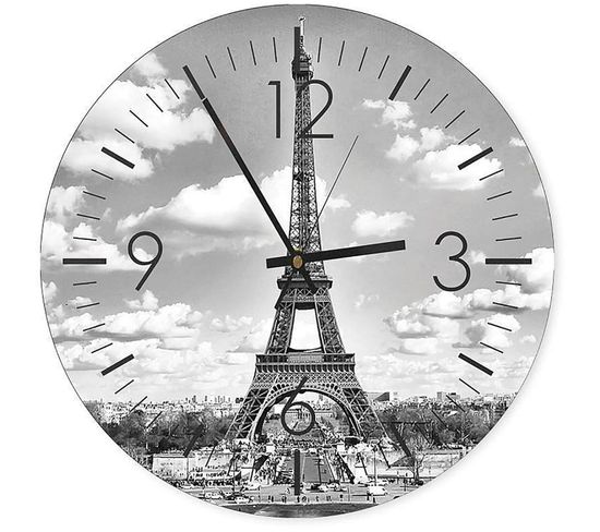 Horloge Murale Elégance Parisienne Et Tour Eiffel 30cm 60 X 60 Cm Blanc