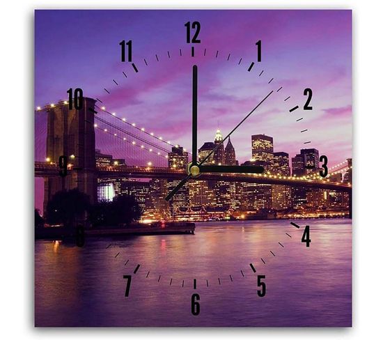 Horloge Murale Panoramique Ville Lumineuse Design Urbain 40 X 40 Cm Violet