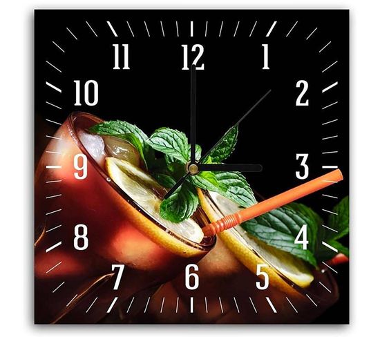 Horloge Cocktail Citronné: Décoration Fraîche Et Tendance 30 X 30 Cm Marron